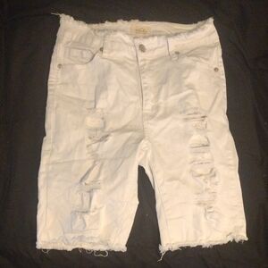 Distressed White Jean Shorts